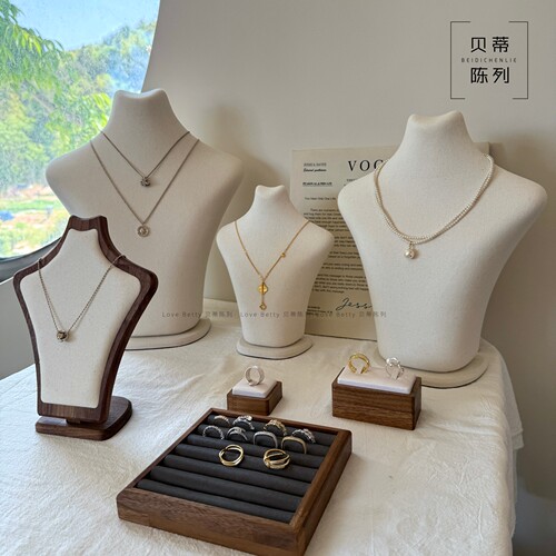 棉麻面料项链模特展示架人像模特脖子项链珠宝珍珠钻石项链展示架