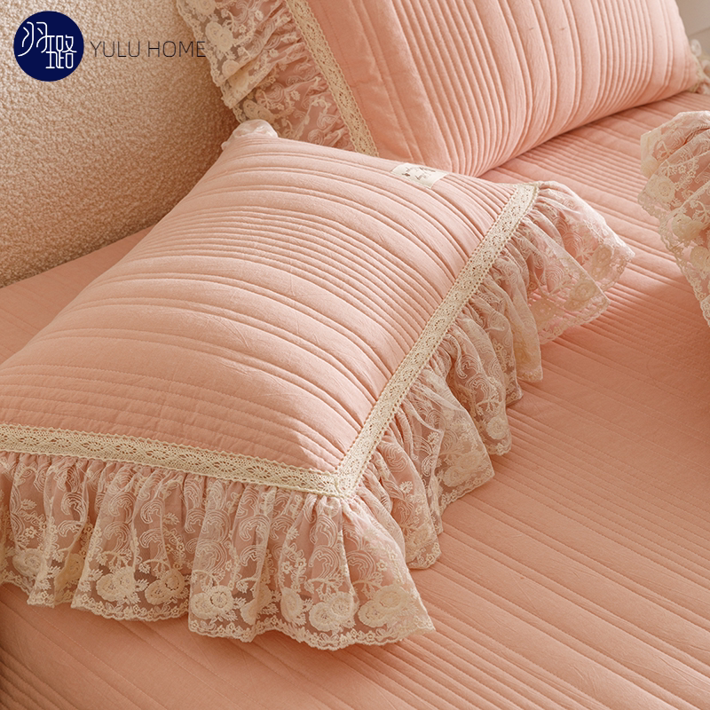 羽璐家全棉花边枕套加厚夹棉纯棉大蕾丝边工艺款单人枕头套一对装