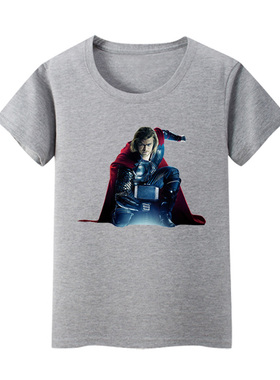 美国队长衣服 儿童 男孩超人t恤灰色中大童纯棉钢铁侠女童装短袖