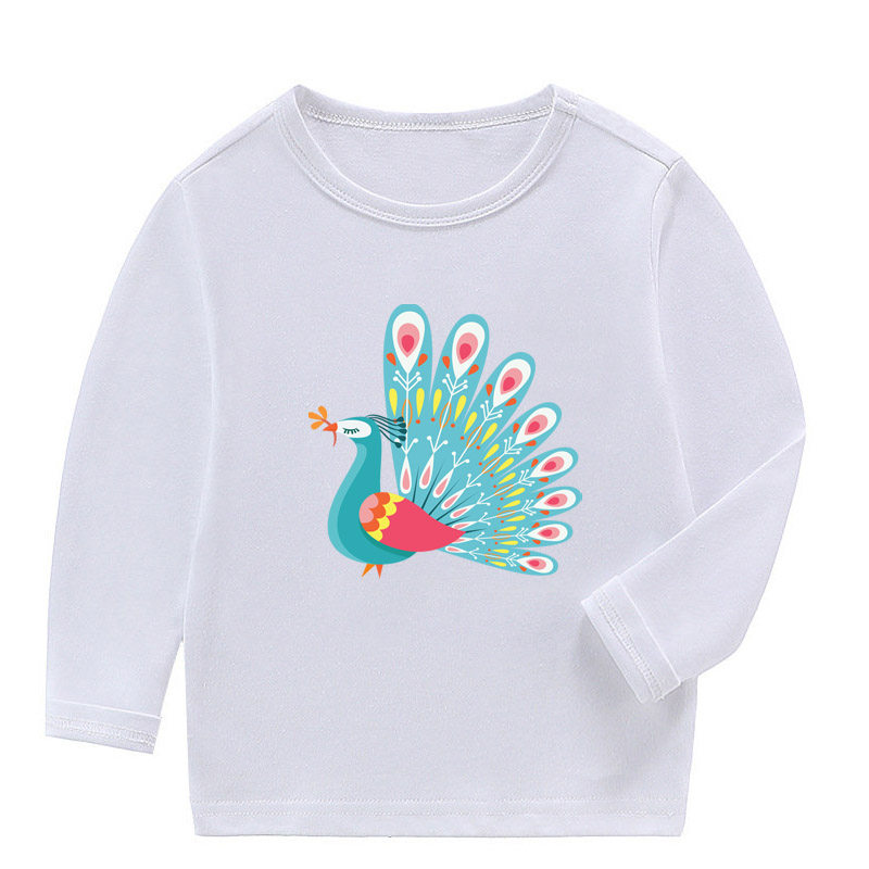 孔雀T恤春秋长袖上衣男童活动班服女儿童装亲子装宝宝上衣服