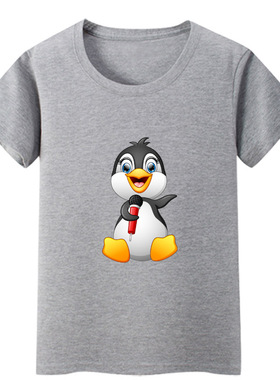 小企鹅男童装蓝色短袖女孩红色T恤宝宝黄色上衣黑色白色纯棉灰色