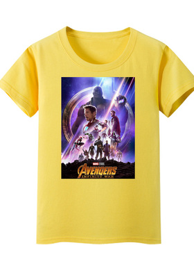 童装夏季儿童复仇者联盟钢铁侠美国队长圆领短袖T恤纯棉黄色男孩