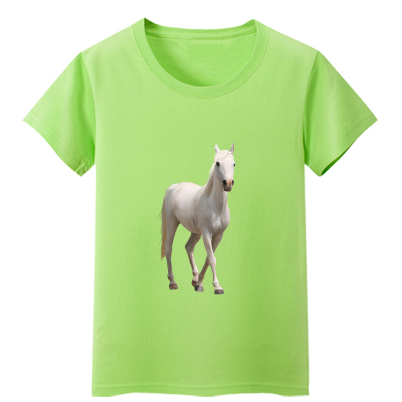 白色的马纯色短袖男女儿童装圆领