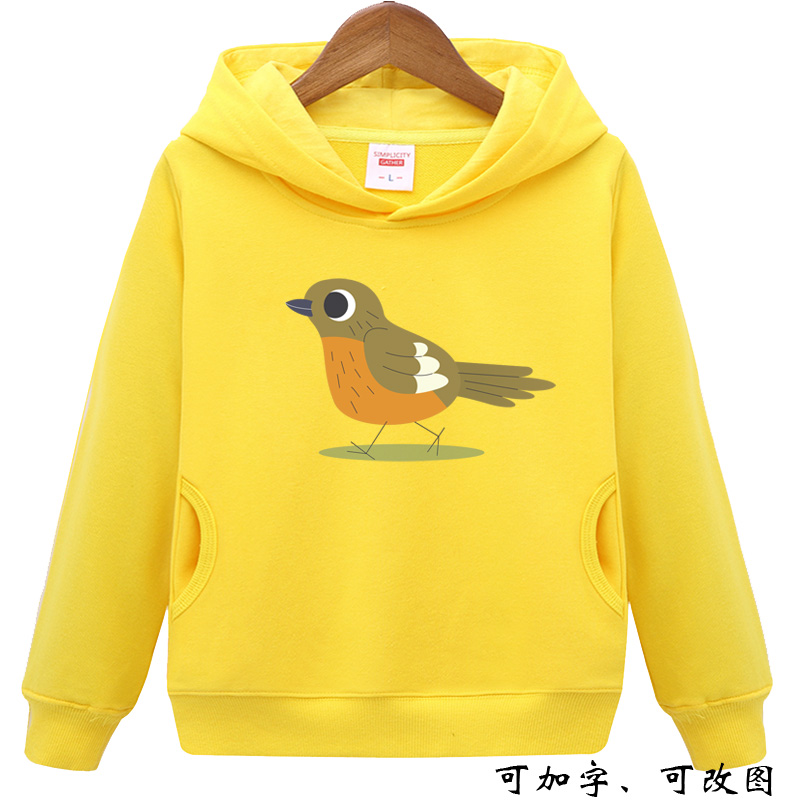 小鸟麻雀一二三四五年级学生活动上衣男女儿童连帽加绒卫衣黄候鸟