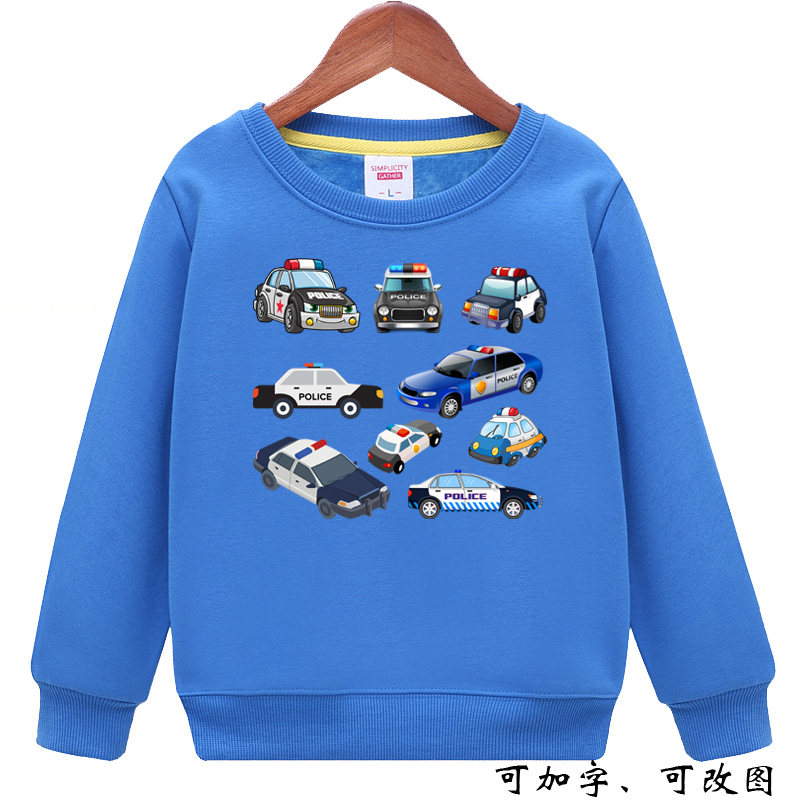 卡通警车集合儿童装长袖圆领卫衣男孩小汽车迷女宝宝上衣服亲子装
