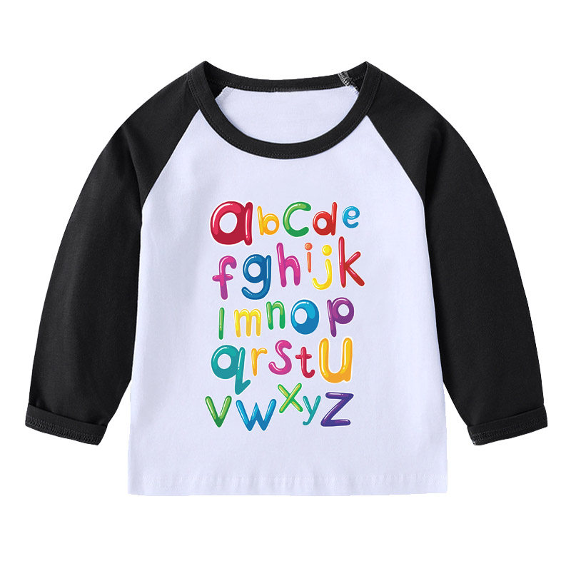 女学生童装衣服男童宝宝长袖t恤春秋26个英文字母表上衣英语教育