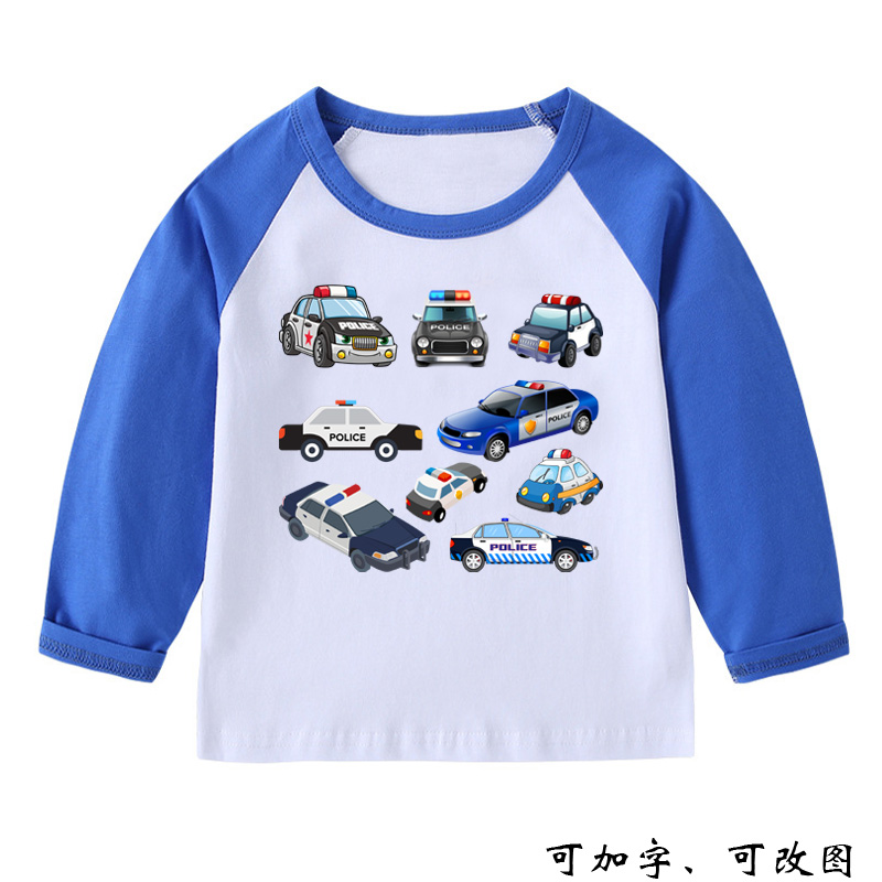 警车集合儿童装长袖T恤男孩小汽车迷女宝宝上衣服幼儿园亲子装5岁