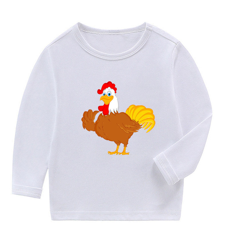 鸡男童装蓝色长袖女孩红色T恤宝宝黄色上衣黑白拼接袖纯棉