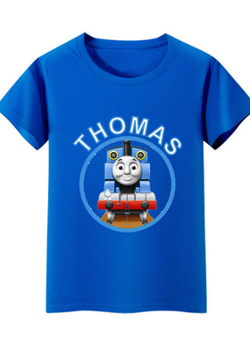 托马斯小火车童装蓝色夏装男童纯棉短袖T恤宝宝半袖小孩全棉衣服