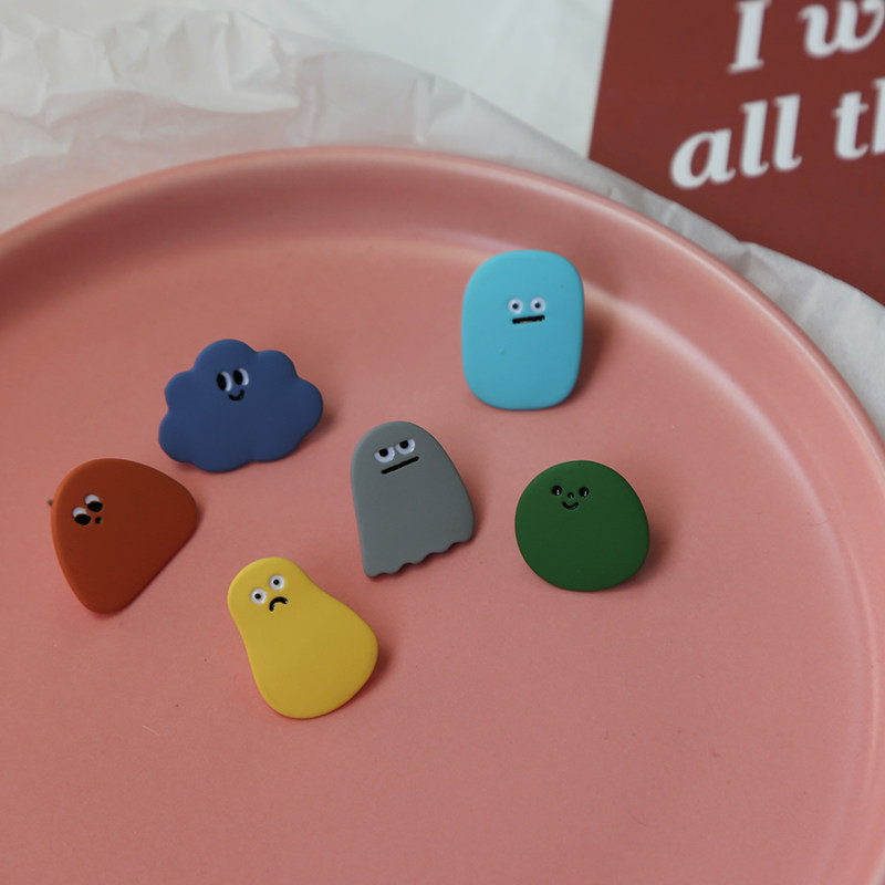 可爱创意人像表情糖果色趣味925银耳钉无耳洞耳夹