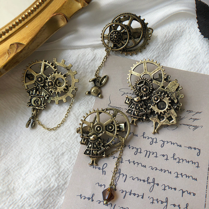 爱丽丝系列复古做旧蒸汽齿轮男女个性创意森系文艺胸针别针二元次