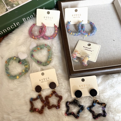 彩色白色毛线圈耳环合集