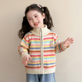 宝宝衣服女孩洋气拉链上衣超好看针织衫 女童毛衣儿童外套春季 新款