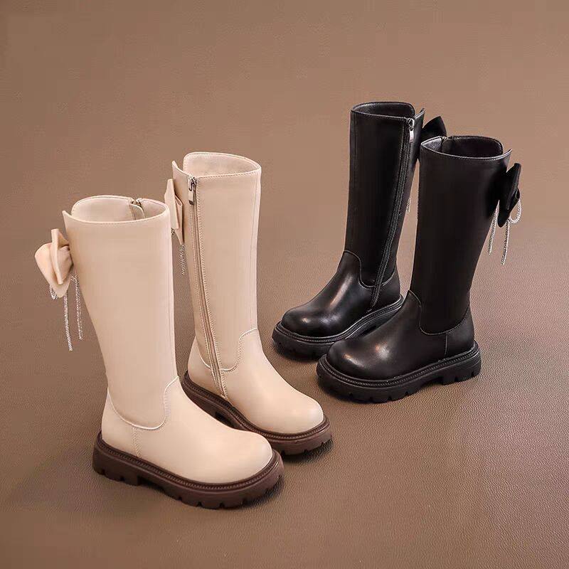 女童长筒靴2025秋冬季新款马丁靴真皮加绒中大童高筒靴公主小女孩