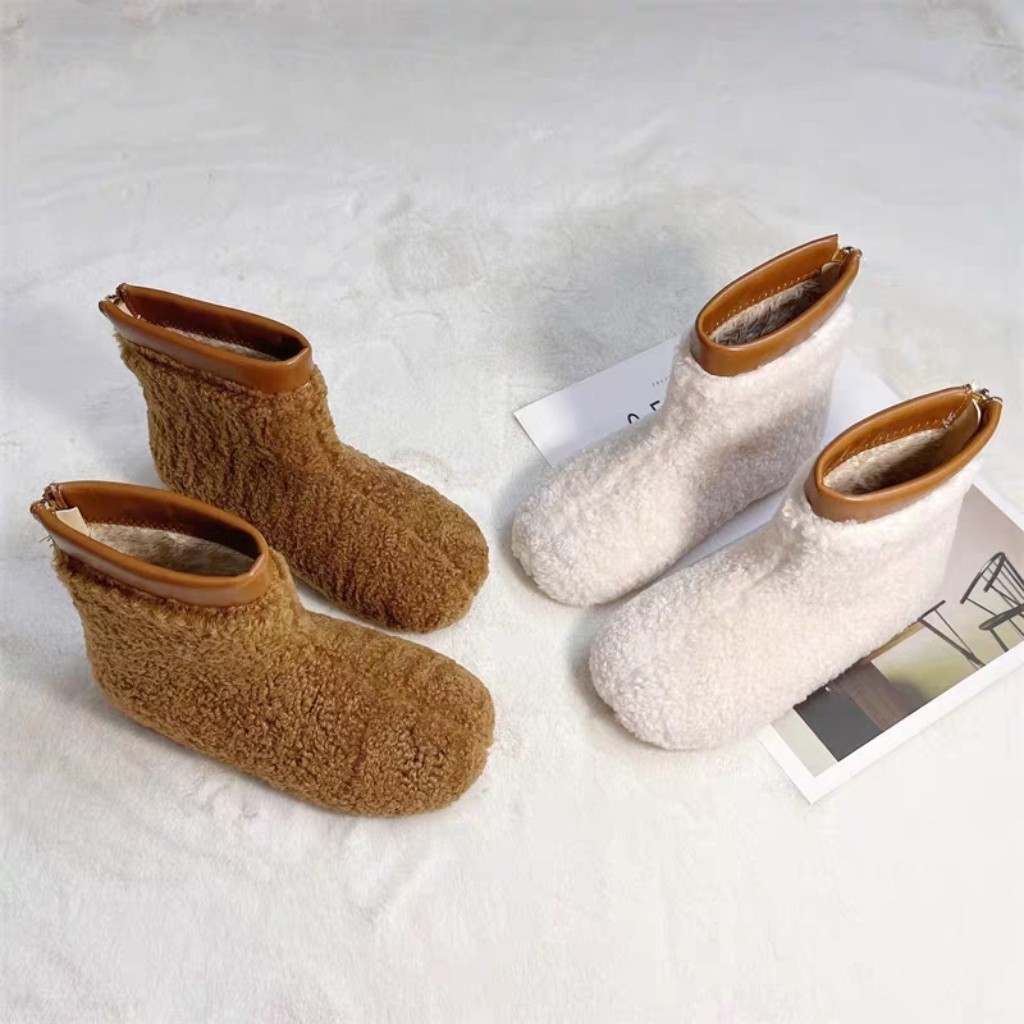 女童毛毛鞋2024年冬季加绒加厚洋气白色宝宝靴子儿童雪地棉靴外穿