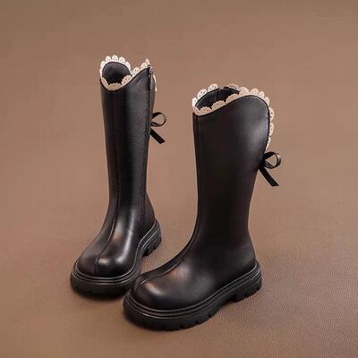 女童长靴2024秋冬新款加绒马丁靴