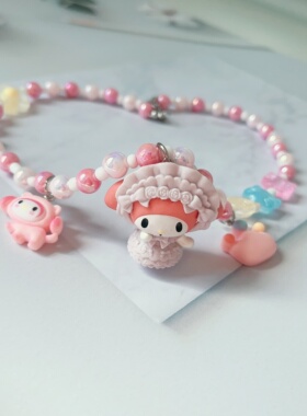 原创手工粉色女仆装美乐蒂项链短链女生儿童可爱创意饰品颈链礼物