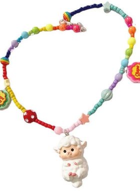 手作混色串珠小绵羊肥羊少女复古项链项圈女短款呆萌女宝软妹项链