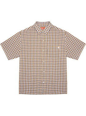 DBD WH全棉磨毛宽松短袖复古小格子休闲街头风格衬衣