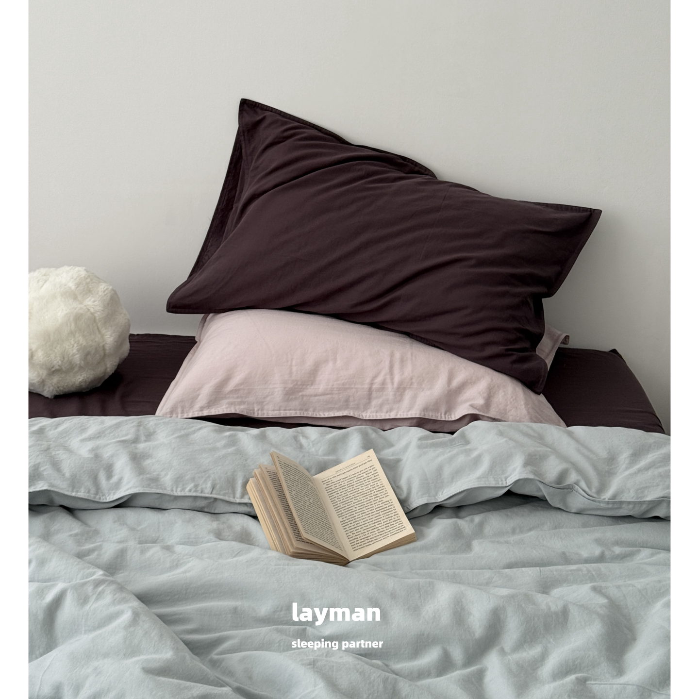 Layman外行 蓝色A类纯棉双层纱四件套超柔裸睡80支全棉纱布床品