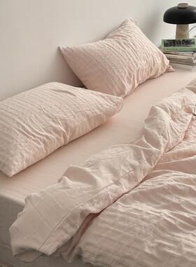 外行layman 原创ins简约条纹100色织立体提花四件套全棉纯棉床品