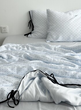 Layman蓝色波点夏季60s天丝夏凉被四件套莱赛尔空调薄被子可机洗