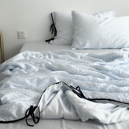 Layman蓝色波点夏季60s天丝夏凉被四件套莱赛尔空调薄被子可机洗