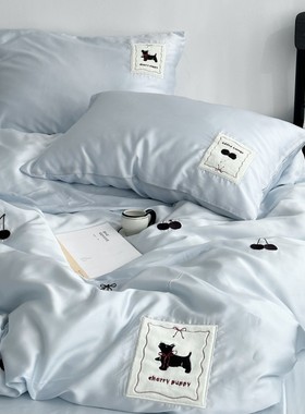 Layman外行 夏季樱桃刺绣60s天丝四件套丝滑凉感莱赛尔床单被套