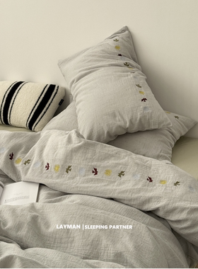 Layman外行【海平线的飞鸟】A类色织全棉皱皱纱四件套柔软裸睡