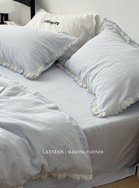 Layman 外行 A类纯棉双层纱四件套全棉超柔透气刺绣花边床单被套