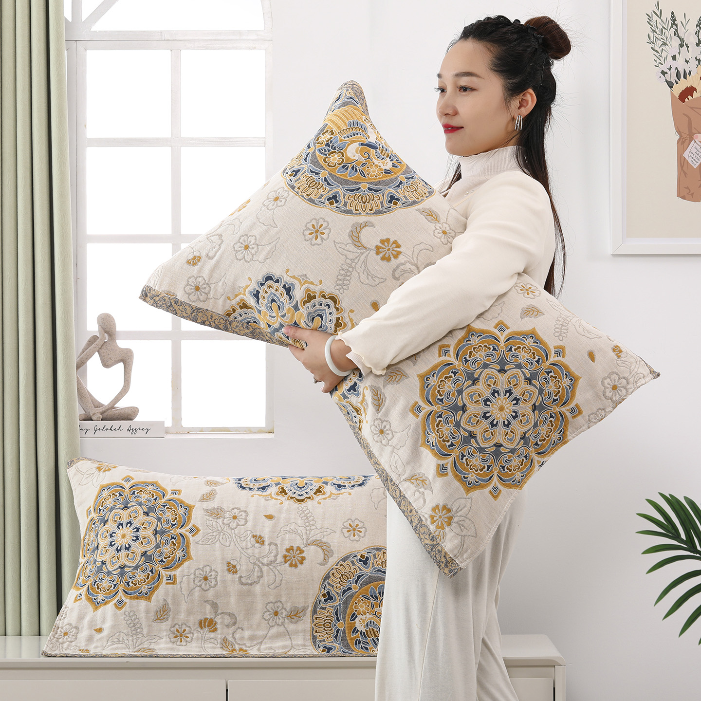 纯棉新款枕巾一对纱布