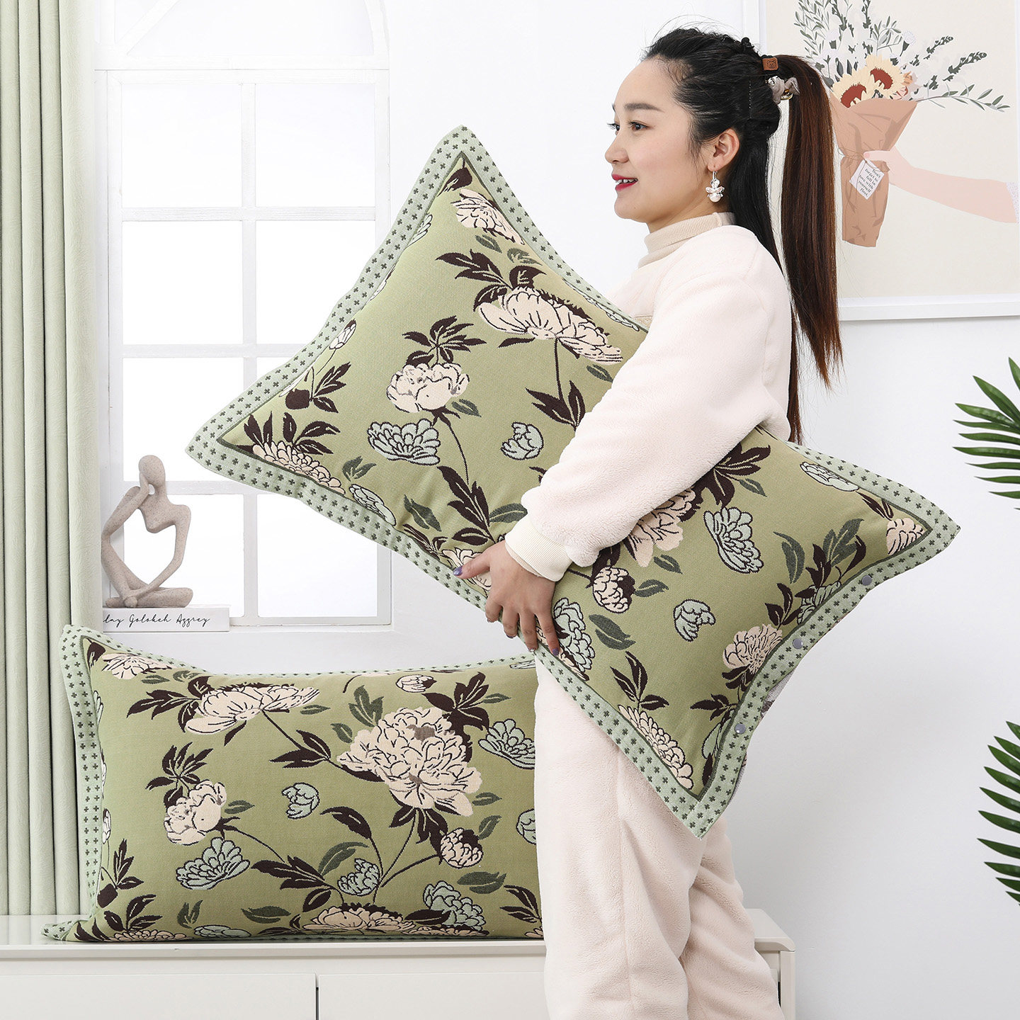 高密纯棉纱布按扣枕套一对装卡通全棉枕头套四季通用不脱落枕芯套,床上用品,枕套,淘宝优惠券,粉丝福利购,淘宝优惠卷