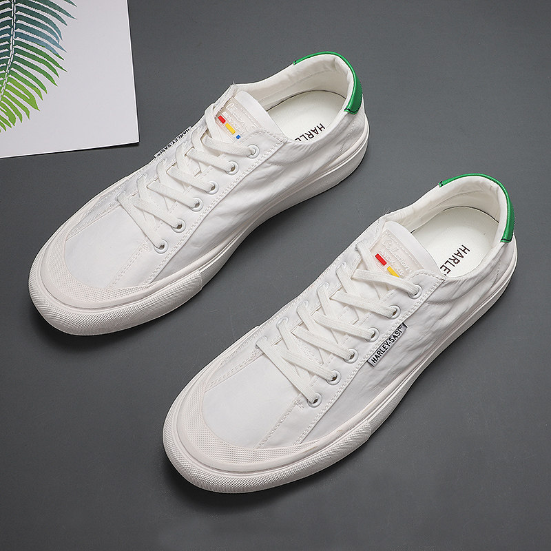 男鞋低帮系带白色帆布鞋男春秋韩版百搭潮鞋休闲白布鞋男板鞋透气