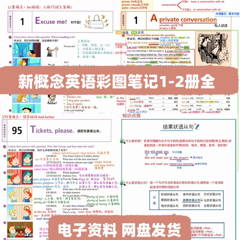 新概念英语1-2册彩色笔记1-96课全第一册1-144课时电子版