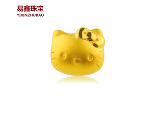 黄金3D硬金足金kt猫头转运珠hellokitty猫珠纯吊坠手链 易鑫珠宝