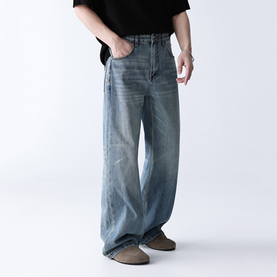Gentleness复古蓝a字版型牛仔裤无弹休闲日常阔腿宽松四季通用