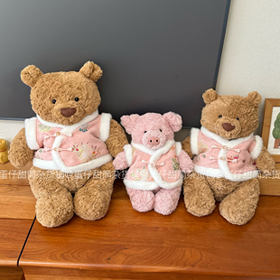 Jellycat巴塞罗熊衣服新国风红色新年衣服加绒马夹冬季拜年服巴猪