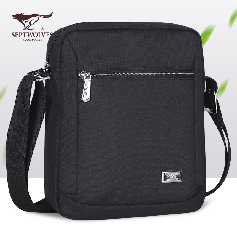 七匹狼单肩包休闲帆布包斜挎包牛津布男小背包大容量多功能手机包