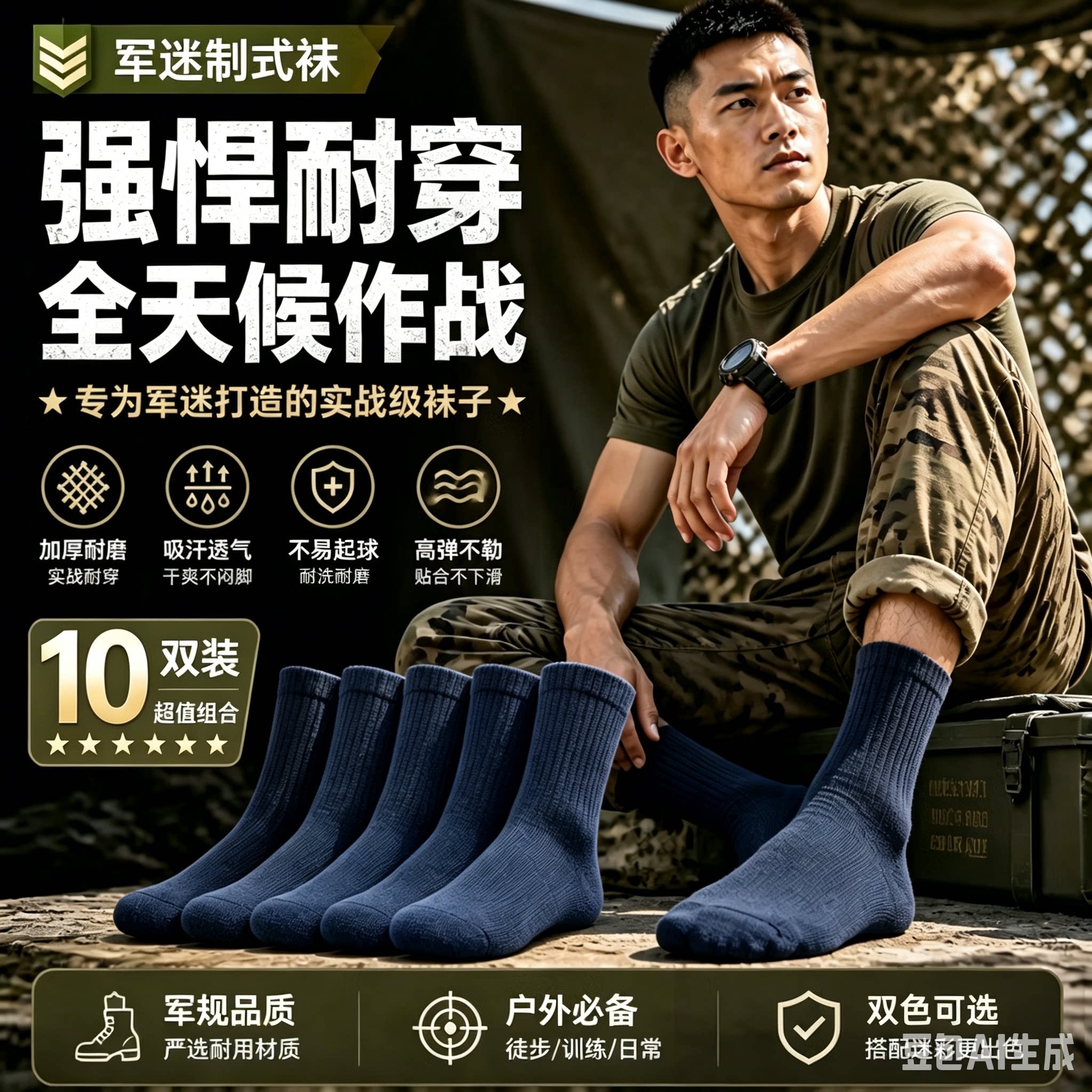 制式袜子男制式袜冬袜夏袜防臭中筒军迷军训藏青黑色运动袜A30-07