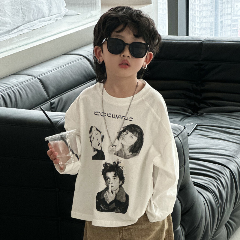 【现货】男童长袖t恤 春装洋气帅气时髦痞帅男孩人像宽松打底衫韩,童装/婴儿装/亲子装,T恤,淘宝优惠券,粉丝福利购,淘宝优惠卷