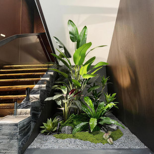 饰摆件 仿真植物造景高级假树楼梯下空间布置大型仿生绿植玄关装