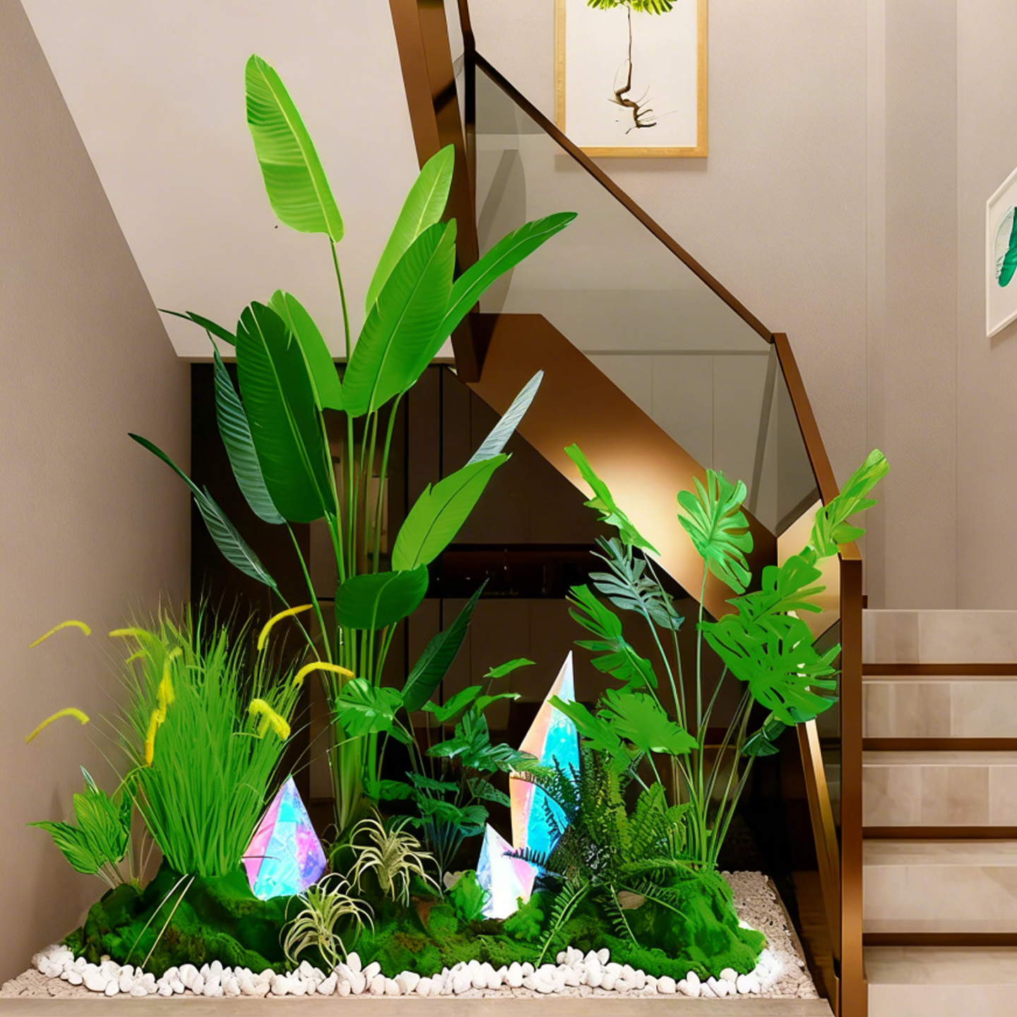 楼梯造景绿植仿真植物盆景