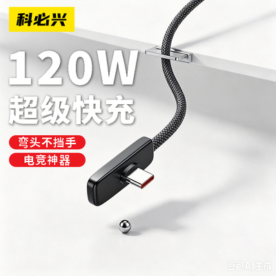 科必兴 120W超级快充Type-C数据线适用于华为mate80充电线pura70冲p60/50荣耀手机弯头平板通用6A加长2m车载