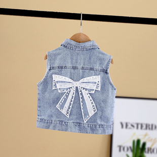小白菜儿童牛仔马甲2024新春季女童宝宝休闲背心小童时尚百搭外套