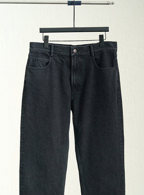 日本进口冈山牛仔黑色复古直筒显瘦高级雅痞风男女同款水洗牛仔裤
