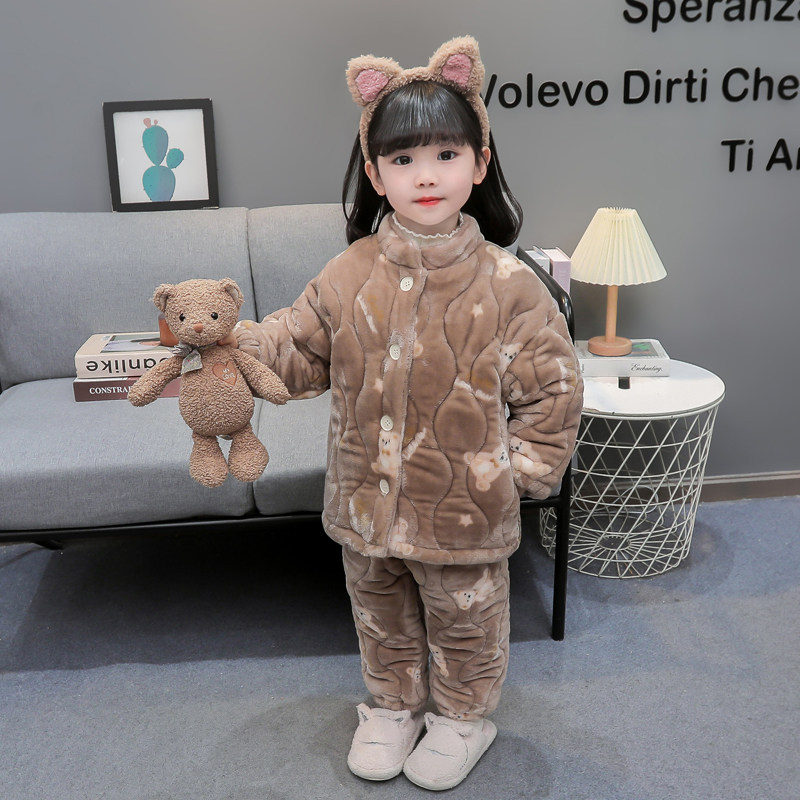 女童法兰绒小狗卡通家居服幼儿园宝宝冬季加厚保暖三层睡衣套装潮,童装/婴儿装/亲子装,家居服套装,淘宝优惠券,粉丝福利购,淘宝优惠卷