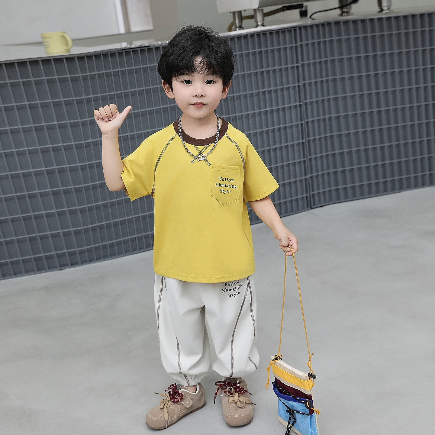 男童夏季休闲运动服男孩帅气T恤+防蚊裤两件套棒球服小公子套装潮
