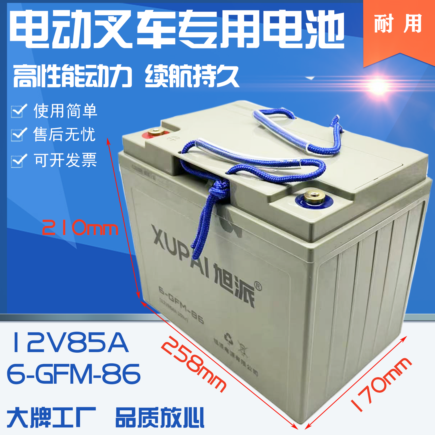 电动托盘车电池6-GFM-86旭派12V85A叉车铅酸电瓶中力合力诺力配件