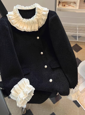 羽绒服内胆女童冬珍珠花边立领中长款丝绒外套法式名媛白鸭绒大衣