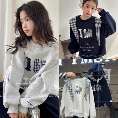 女童纯棉加绒卫衣25秋冬新品中大童宽韩版松打底衫儿童一体绒上衣